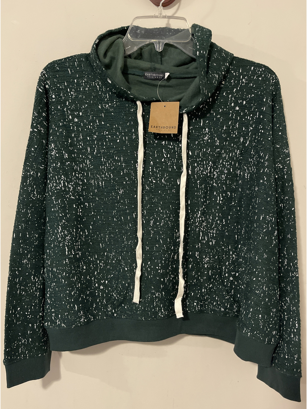 Earthbound Womens XL Green Splatter Crop Style Hooded Pullover Sweater NWT!M1024